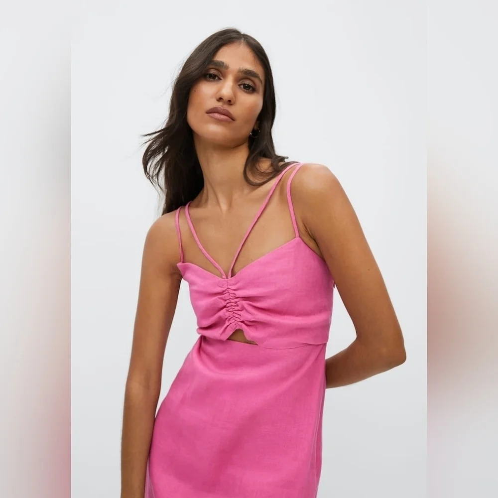 MANGO 100% Linen Elegant Pink Strappy Dress